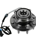 Close-up of Chevy Front Wheel Hub and Bearing Replacement Kit for Pickup Truck Driver Side showing sensor wiring included