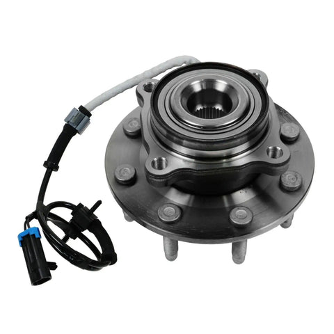 Close-up of Chevy Front Wheel Hub and Bearing Replacement Kit for Pickup Truck Driver Side showing sensor wiring included