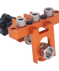 Doweling Jig Drill Kit 3 In 1 Aluminum Alloy Anodized Drilling Locator Puncher for woodworking and furniture assembly, close-up view.