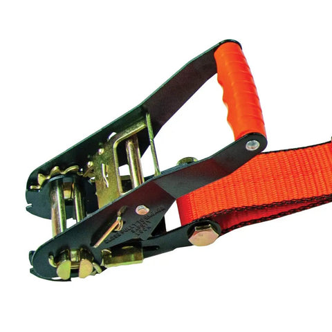 ProSeries Beefy Heavy Duty Ratchet Straps With Flat Hooks 2 Inch Wide By 27 Foot 2 Pack 3300 Lbs Safe Working Load, orange webbing.