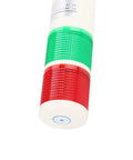 Close-up of Rugged Industrial Safety Warning Light LED Beacon with red and green two-layer indicator for warehouses and construction sites.