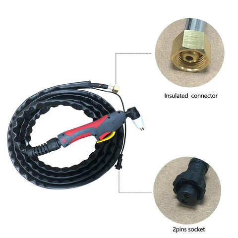 Image of Plasma Cutter Torch PT 31 Air Plasma Cutting Gun with M161.5 Brass 2 Pin Connectors and 4 Meter Lead.