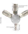 Three Way Air Splitter And Pneumatic Fitting In Aluminum Alloy With One Quarter Inch NPT Male Thread Rust Resistant 3 Way Manifold For Industrial Use Easy Install Quick Connector Self Locking Connection Built Tough detailed view