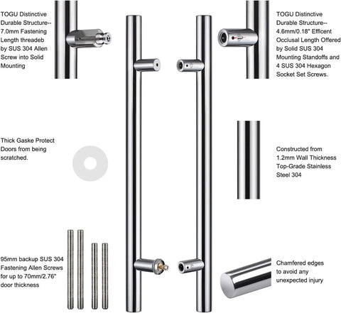 Built Tough Sixty Inch Stainless Steel Door Pull Handle With Rock Solid Standoffs Heavy Duty Push And Pull Grip Ergonomic Design For Barn Or Shower Doors Polished Chrome Finish