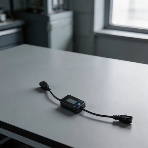 Premium Hella Precise DC Voltmeter And Current Gauge For Electric Car Chargers With HD Digital Readout on a gray table.