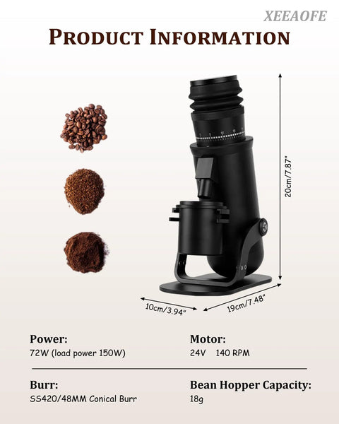 Top Tier Single Dose Coffee Grinder Featuring A Heavy Duty Aluminum Build And Premium 48MM Conical Burr With Sixty Step Micro Adjustments for precise dosing.