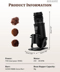 Top Shelf Aluminum Coffee Grinder With 48mm Conical Burr And Sixty Step Micro Adjustment For Hella Smooth Single Dose Espresso Grinds Featuring Low Retention Chute And Bellows with coffee beans and grinds.
