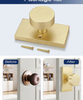 Two Pack Brushed Gold Dummy Door Knobs For Interior Doors Non Functional Decorative Handles For Closets And Pantries Single Side Install Zinc Alloy Build For Easy Push Pull Access, package list and before after install