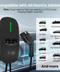 Heavy Duty Level 2 EV Charger Station For Full Throttle Charging And No Sweat Install, 48 Amp 11.5 KW Hardwired Wall Box With Smart Display, 26 Ft Cord, RfId Tag Reader And Bluetooth Mobile App Sync For Garage Or Driveway Use with charging plug and display.