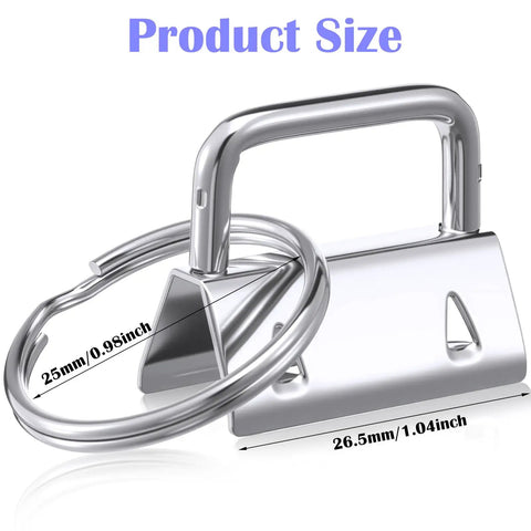 Top Shelf One Inch Silver Key Fob Hardware Bulk Pack With Smooth Split Rings And Heavy Duty Wristlet Clasps Straight Fire Essential For Diy Crafts Keychains And Lanyards Thatll Pop Off showing size measurements of silver key fob and ring.
