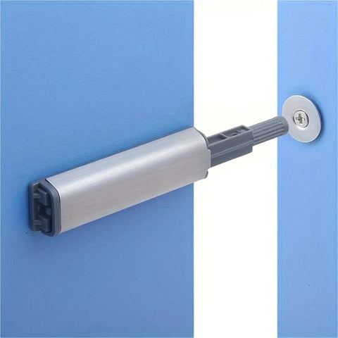 Magnetic Push Latch Locks With Soft Close And Touch Release For Kitchen Cabinets And Drawers, No Fuss Install, silver hardware detail.