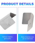 Two stainless steel windshield/rain deflector clips; left curved, right L-shaped glass-channel retainer (silver).