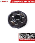 49T 0.5 Mod CNC Spur Gear Upgrade For Typhon Granite Mojave And Losi RC Cars Beefed Up Strength For 1/12, 1/16, 1/14, And 1/18 Scales Durable Metal Gear Set For Stronger Drivetrain showing steel gear with drilled holes on white background.