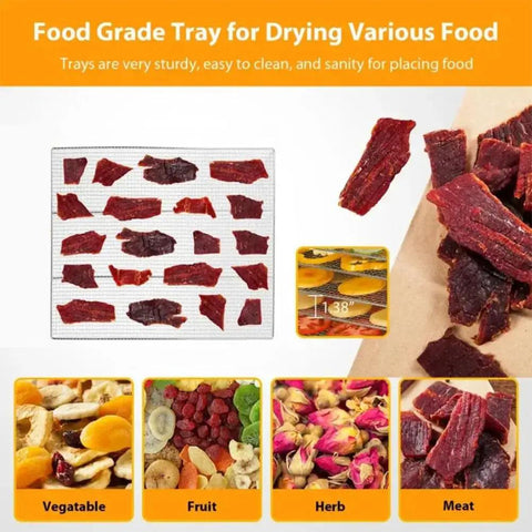 Food grade tray for drying various food like jerky, fruits, and herbs with Heavy Hitter Commercial Food Dehydrator.