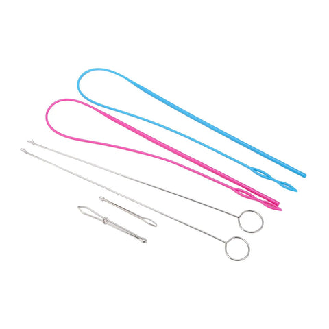 Loop Turner Sewing Tool Set Six Piece Stainless Steel Rope Threader Bead And Threading Device For DIY Knitting Projects Easy To Use And Highly Practical For Fast Tangle Free Sewing, six-piece set with blue, pink, and steel threaders