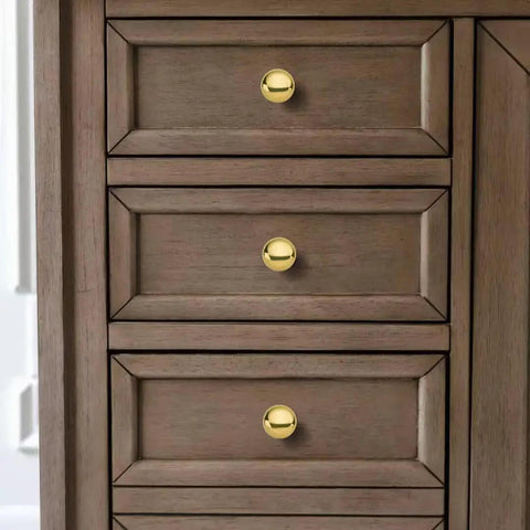 Unlacquered Brass Cabinet Knobs One And A Quarter Inch Round Pulls Vintage Retro Classic Style 2 Pack on wooden drawers