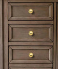 Top Shelf Unlacquered Brass Cabinet Knobs, 1 Inch Round Vintage Hardware, 5 Pack, on wooden drawers.