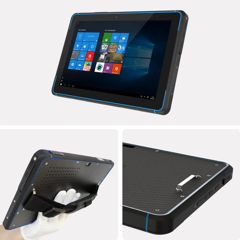 Top Tier ATEX Certified Explosion Proof Rugged Tablet 10 1 Inches Built Like A Tank For Hazardous Work Zones With Hella Tough Ip68 Shielding And Rock Solid Intel N5105 Specs Running Windows 11, showing front and back angles.