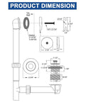 Technical diagram of Brass Bathtub Drain Kit with Lift and Turn Mechanism showing dimensions and components details.