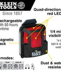 Image of Rechargeable Safety Light With Magnet For Hard Hats And Helmets, highlighting features like quad-directional red LEDs and magnetic back.