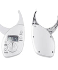Front and back view of Portable Skinfold Caliper With LCD Screen For Easy Body Fat Measurement, showing LCD display and buttons.