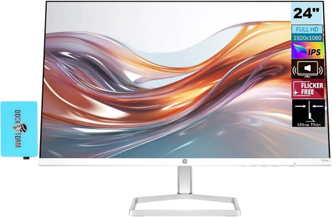 Front view of white silver 24 Inch IPS FHD Monitor Workhorse With Built In Speakers Anti Glare Flicker Free 300 Nits HDMI And VGA