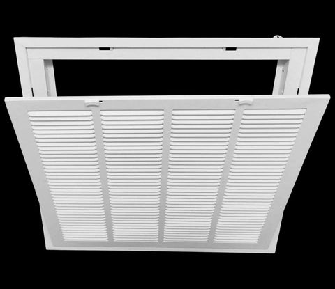 Sturdy 24 By 24 Inch Steel Return Air Grille With 1 Inch Filter Slot Easy Removable Face With Plastic Tabs White Flat Stamped Front HVAC Duct Cover For Quick Access And Clean Look