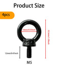 Set Of Four M5 x 12Mm Lifting Eye Bolts Built Tough From 304 Stainless Steel For Top Shelf Pulling Strength And No Sweat Rigging Or Heavy Duty Hoisting On Any Job Site, showing size details.