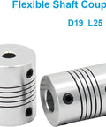 Flexible shaft coupling D19 L25 aluminum alloy with 8mm x 8mm bore for motors, encoders, or pumps.