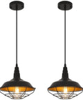 Farmhouse Industrial Pendant Light 2-Pack, 10.2-Inch Black Pendant Lights for Kitchen Island with vintage metal wire cage design.