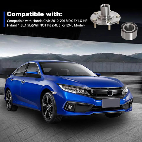 Front Wheel Hub Bearing Assembly Fits Civic 2012 2013 2014 2015 1.8L Gas Or 1.5L Electric And Gas Engine front view with car
