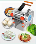 Top Shelf Stainless Steel Electric Noodle Machine Bringing Fresh Pasta Game To Your Counter Making Spaghetti Ravioli Linguine For Home Or Business With No Sweat Thickness Adjustments In 15cm 18cm Or 20cm Sizes with pasta and dumplings around.