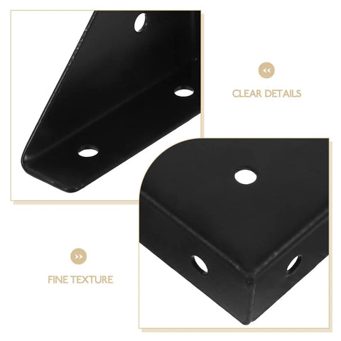 Close-up of black metal angle bracket from 12 Pcs Black Metal Angle Brackets For Wood Shelves And Furniture Reinforcement set