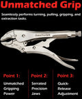 Heavy Duty Locking Pliers And Nine Point Eight Inch Slide Hammer Combo With Quick Release Swivel Connector silver tool