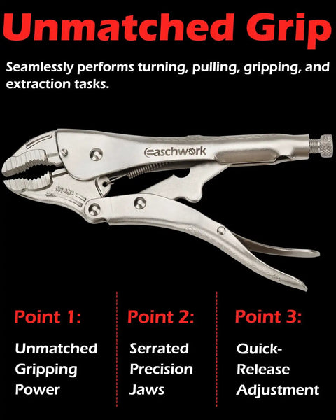 Heavy Duty Locking Pliers And Nine Point Eight Inch Slide Hammer Combo With Quick Release Swivel Connector silver tool