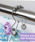 Double Hooks Glide Shower Curtain Rings No Fuss Rust Resistant Stainless Steel Purple Decorative Design close-up