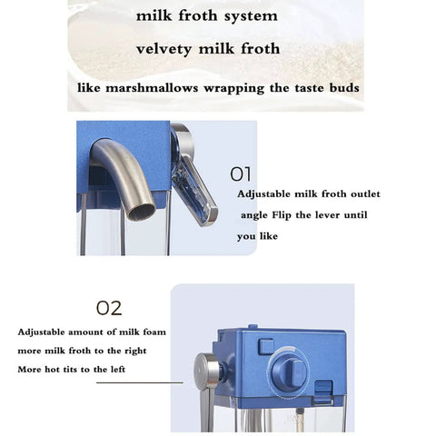 Close-up of Go To 20 Bar High Pressure Espresso Machine With Auto Milk Frother and adjustable froth outlet