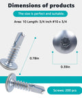 10 X 3/4 Inch Self Tapping Sheet Metal Screws For Enclosed Trailers dimensions showing screw size and design features.