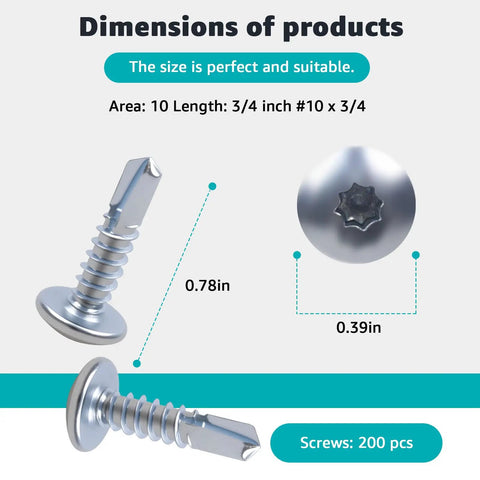 10 X 3/4 Inch Self Tapping Sheet Metal Screws For Enclosed Trailers dimensions showing screw size and design features.