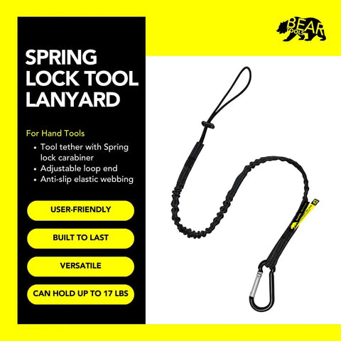 Tool Safety Lanyard With Carabiner Adjustable Loop For Working At Height 3 Ft Durable Pro Grade Lanyard With Single Direction Carabiner To Prevent Twists Reinforced DoubleStitched Ends Coated Nylon Elastic Web For Scaffolding Construction Tree Work