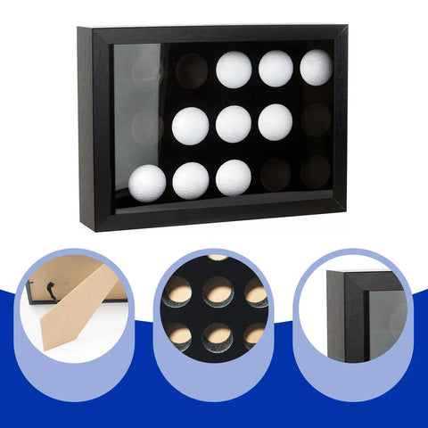 Top Notch Wood Golf Ball Display Case For 15 Balls, Wall Mount Or Freestanding Shadow Box With EVA Foam Protection, 12.3 x 8.86 x 2.56 inches
