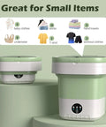 Super Smooth Foldable Mini Washing Machine With Quick Spin Basket And Totally Effortless Three Mode Laundry Routine For Tiny Apartments College Dorms Hotel Stays And Ultimate Weekend Camping Vibes, showing small item capacity.