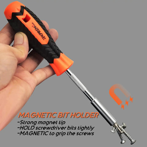 Magnetic One Quarter Inch Bit Driver With Non Slip Handle For Holding Bits And Screws, 190mm Length, Strong Magnet Tip, Hex Bit Holder For Long Or Short Shank Bits
