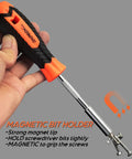 Hand holding Security Torx Bit Set With Magnetic One Quarter Inch Driver, showing magnetic tip gripping screws, S2 steel