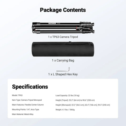 Overhead Camera Tripod With Ball Head And Flexible Center Column Tall 90 Inch Metal DSLR Video Stand package contents