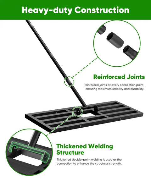 Beast Of A Heavy Duty Lawn Leveling Rake With 77 Inch Adjustable Handle 36 Inch By 10 Inch Ground Leveler Tool reinforced joints