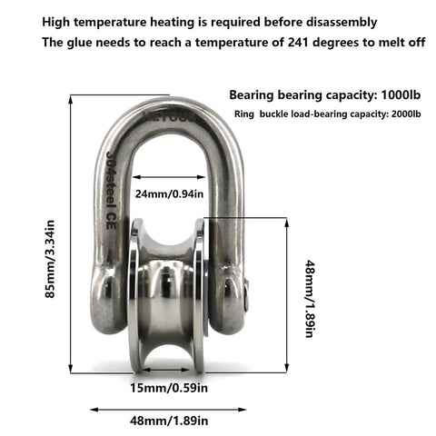 Long Bar Clasp U Shaped Pulley Large Size Stainless Steel Track Rotating Wheel Bearing For Small Crane Production Salvage System And Pulley Models 48mm 304 stainless steel
