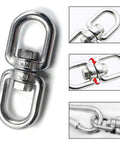 M8 Double Ended Swivel Eye Hooks Crafted From Premium 304 Stainless Steel Heavy Duty Shackles For Secure Towing And Rigging Built Tough With Rock Solid Rust Proofing Perfect For Boats And Work Trucks close-up on swivel joint with 304 stainless steel