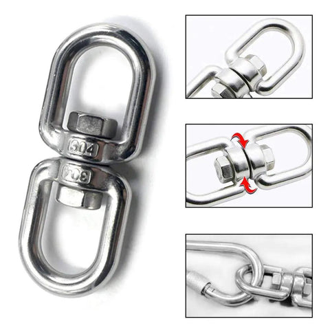 M8 Double Ended Swivel Eye Hooks Crafted From Premium 304 Stainless Steel Heavy Duty Shackles For Secure Towing And Rigging Built Tough With Rock Solid Rust Proofing Perfect For Boats And Work Trucks close-up on swivel joint with 304 stainless steel