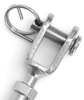 Close up of stainless steel turnbuckle hook with anti theft design and easy tension control for hammocks swings balconies DIY projects